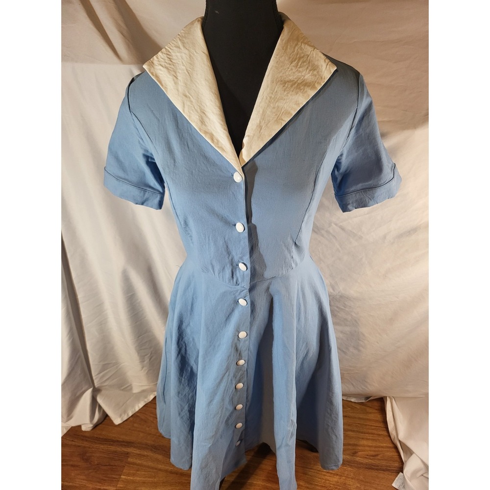 GOWN TOWN House Dress Retro Button Light Blue Rockabilly Lucy 50/60 sz S